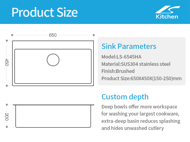 LS-6545HA Экономичная цена Ручная работа с одной чашей Кухонная сантехника из нержавеющей стали Раковина кухонного шкафа
